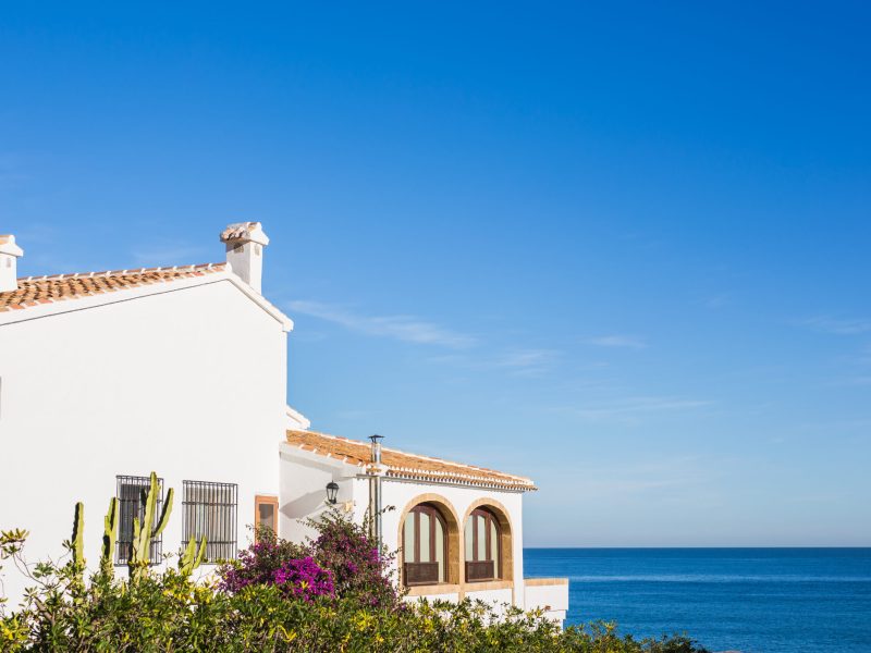 Beautiful exterior of newly built luxury home. Yard with green grass and walkway.